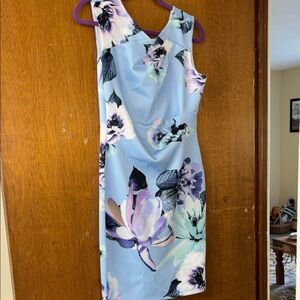 VENUS Blue Sheath Midi Dress Cowl Neck Sleeveless